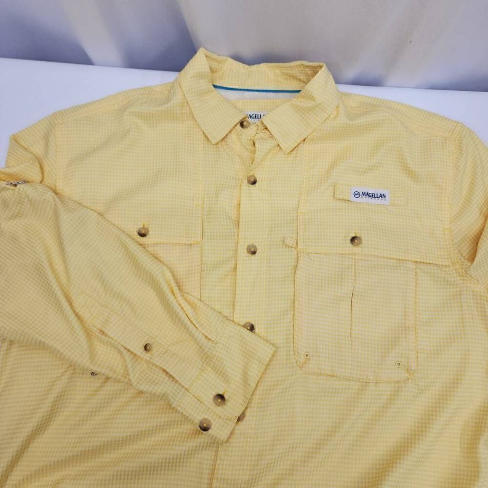Magellan Size M Fish Gear Long-Sleeve Yellow Button-up Mag-wick Shirt O20 - Picture 7 of 7